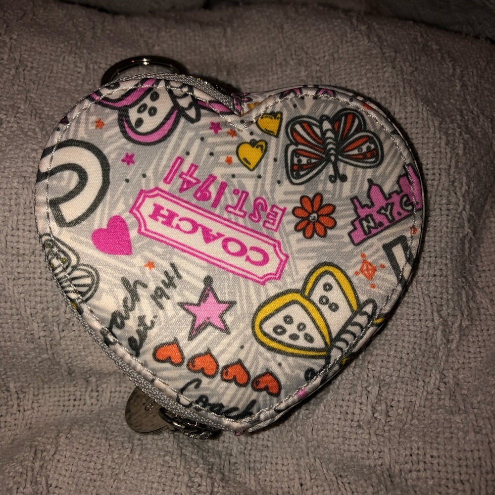 COACH Poppy Graffiti Butterfly Heart Coin Purse